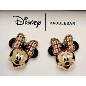 Disney Baublebar Minnie Mouse Fall Plaid Bling Bow Maple‎ Leaf Earring Gems